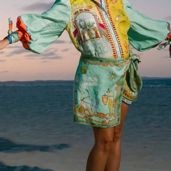 aqua embroidered scalloped mini dress - exclusive Waimari Medianoche Beaded Lace Halter Mini Dress